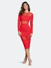 Dress The Population Ilaria Mesh-insert Bodycon Dress In Rouge