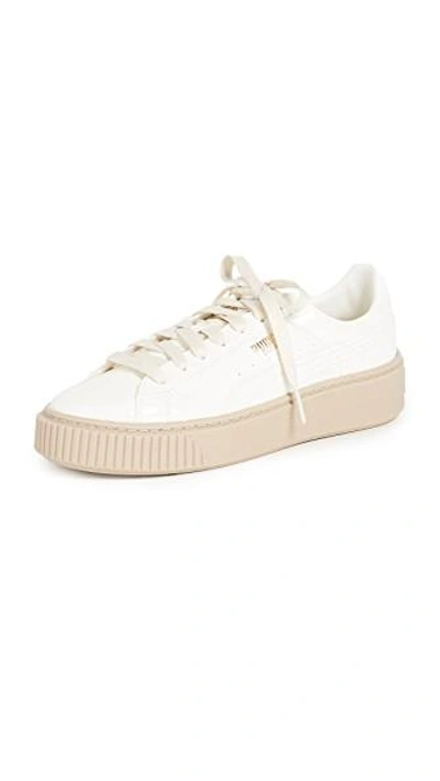 Puma Basket Platform Patent Sneakers In White