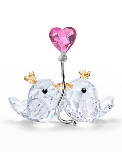 Swarovski Pink Heart Love Birds Decorative Object In Multicolored