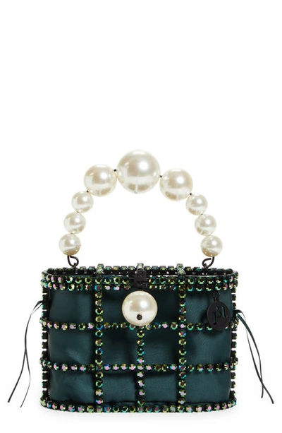 Rosantica Holli Faux-pearl And Crystal-embellished Handbag In Green