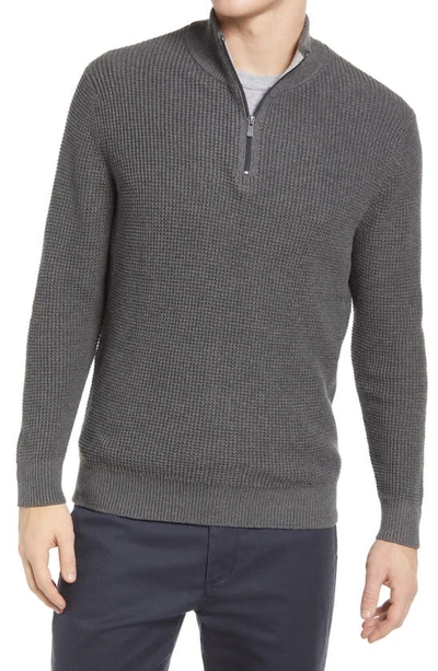 The Normal Brand Waffle Knit Quarter Zip Pullover In Charcoal