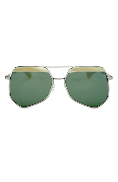 Grey Ant Hexcelled 59mm Aviator Sunglasses In Silver/ Green