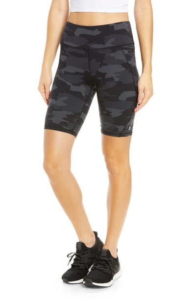 Sweaty Betty Power High Waist Pocket Bike Shorts In Black Tonal Camo Print