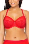 Curvy Couture Luxe Lace Underwire Bra In Diva Red