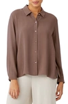 Eileen Fisher Classic Collar Easy Silk Button-up Shirt In Cinmn