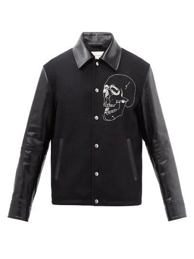 Alexander Mcqueen Skeleton-embroidered Wool-felt And Leather Jacket In Black Ivory