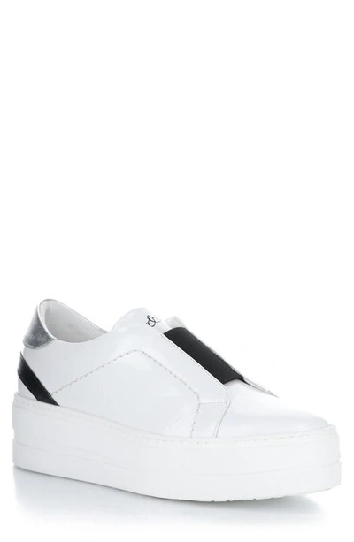 Bos. & Co. Mona Platform Slip-on Sneaker In White/ Black/ Silver Patent