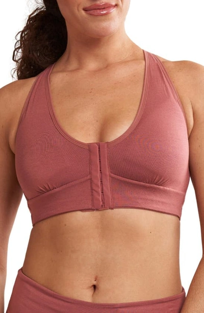 Anaono Rora Post-surgery Front Close Pocketed Bralette In Dusty Rose