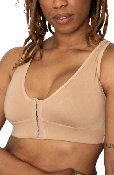 Anaono Rora Post-surgery Front Close Pocketed Bralette In Sand