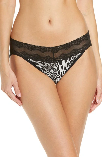 Natori Bliss Perfection Soft & Stretchy V-kini Panty Underwear In Black Luxe Leopard Print