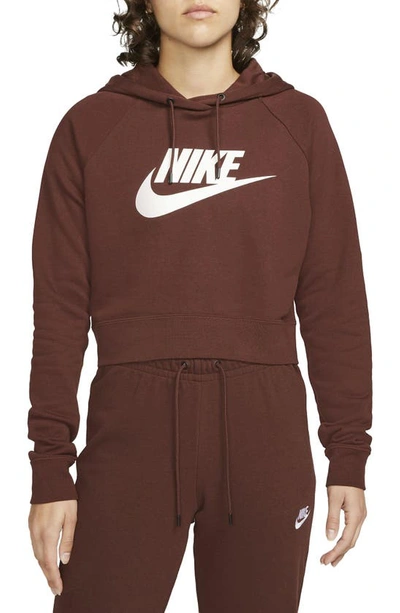Nike Sportswear Essential Crop Hoodie In Bronze Eclipse/ White