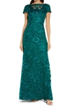 Tadashi Shoji Embroidered Lace Evening Gown In Malachite