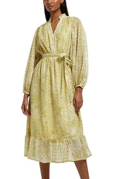 River Island Metallic Clip Dot Long Sleeve Midi Dress In Green | ModeSens