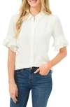 Cece Ruffle Sleeve Spread Collar Crepe Blouse In Soft Ecru