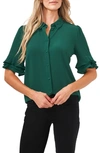 Cece Ruffle Sleeve Collar Blouse In Alpine Green