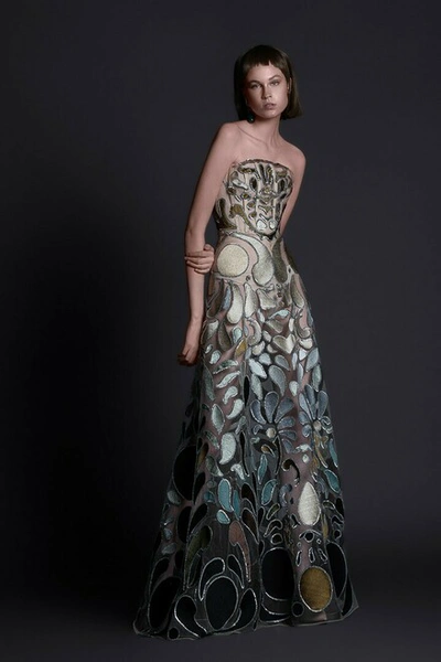 Hussein Bazaza Strapless Floor-length Gown