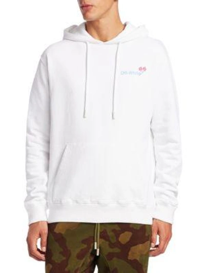 Off-white Shock Waves Tropical Cotton Hoodie In White