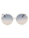 Chloé Carlina 62mm Round Metal Sunglasses In Gold Havana Blue