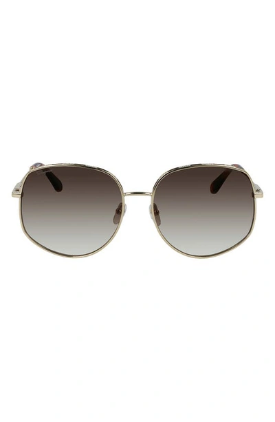Ferragamo 61mm Gancini Oversize Sunglasses In Gold/ Red Tortoise