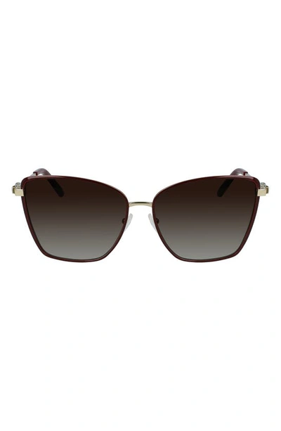 Ferragamo Vara 59mm Rectangular Sunglasses In Gold/ Burgundy