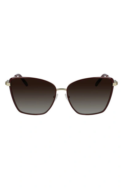 Ferragamo Vara 59mm Rectangular Sunglasses In Gold/burgundy