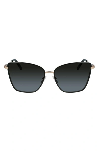 Ferragamo Vara 59mm Rectangular Sunglasses In Rose Gold/ Black