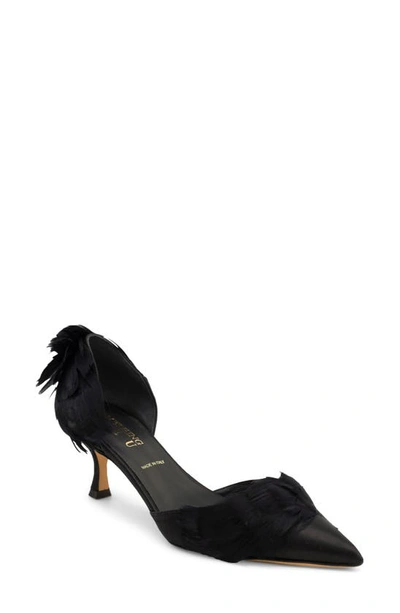 Something Bleu Sofia Satin & Feather D'orsay Pumps In Black