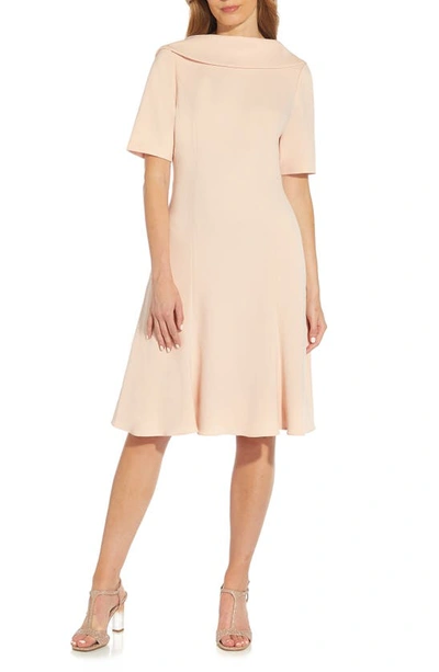 Adrianna Papell Roll Neck Crepe Dress In Blush