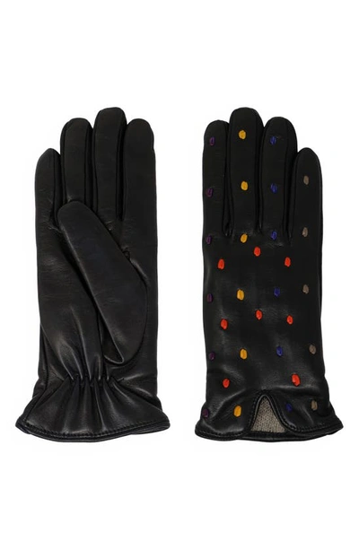 Nicoletta Rosi Dot Cashmere Lined Lambskin Leather Gloves In Black Pois
