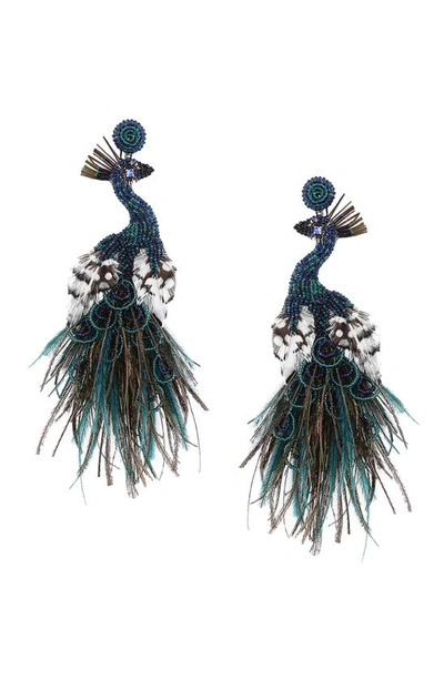 Deepa Gurnani Peacock Earrings In Green