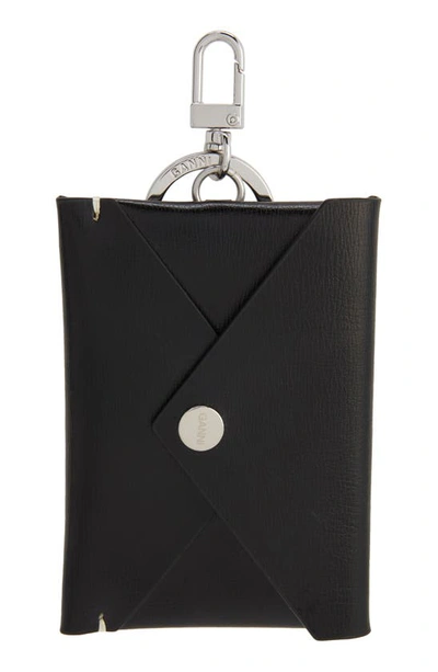 Ganni Leather Envelope Key Chain In Black