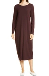 Eileen Fisher Jewel Neck Long Sleeve Jersey Shift Dress In Casis