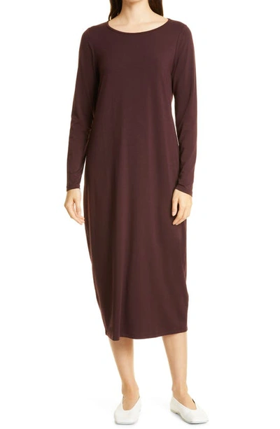 Eileen Fisher Jewel Neck Long Sleeve Jersey Shift Dress In Casis