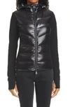 Moncler Hooded Down Front Fleece Jacket In Black
