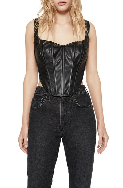 Bardot Faux Leather Corset Bustier Top In Black