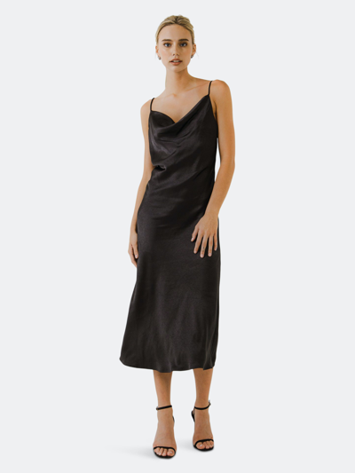 Endless Rose Satin Midi Dress In Black