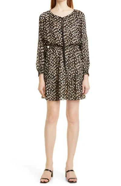 Theory Confetti Print Long Sleeve Silk Blend Dress In Black Multi