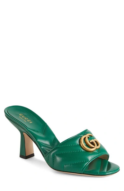Gucci Green Matelassé Double G Sandals