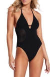 Seafolly Dream Catcher Halter One-piece Swimsuit In Black