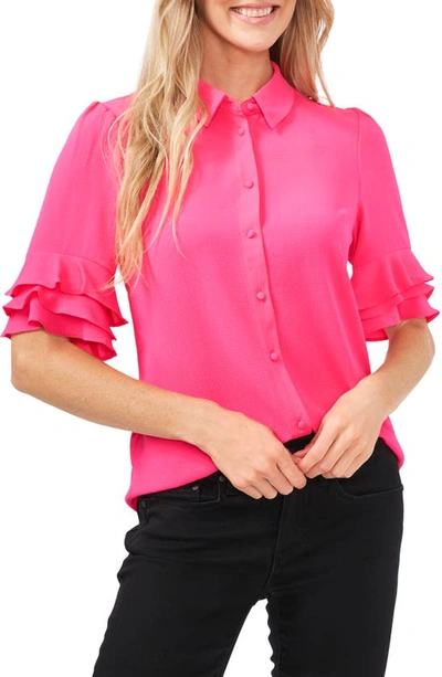 Cece Ruffle Sleeve Collar Blouse In Party Pink