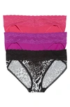 Natori Bliss Perfection 3-pack Bikini Briefs In Clover/eltrc Pnk/blk Luxeleo