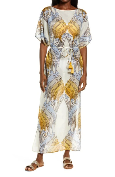 gold dress and caftan with cranes Tory Burch Printed Long In Sand Deco Crane Wedding dress