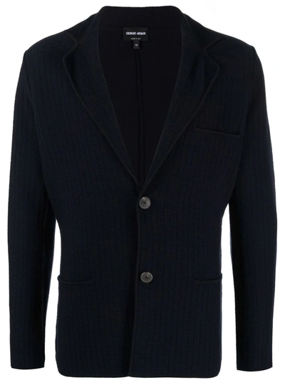 Giorgio Armani Ribbed-knit Single-breasted Blazer In Black