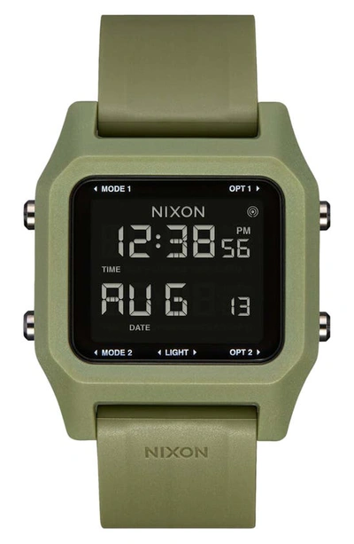 Nixon Staple Digital Rubber Strap Watch In Olive
