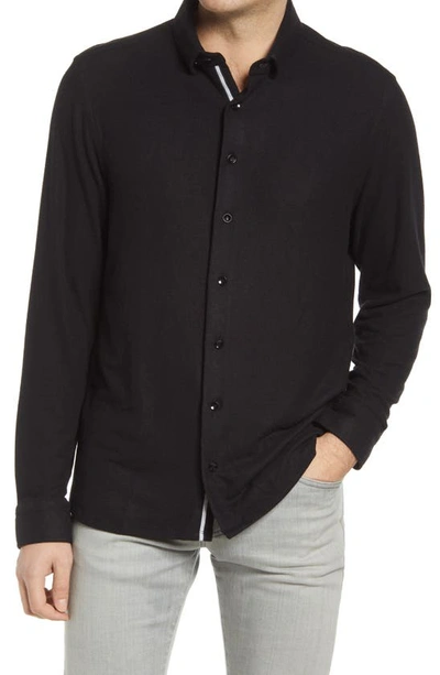 Stone Rose Drytouch Solid Fleece Button-up Shirt In Black
