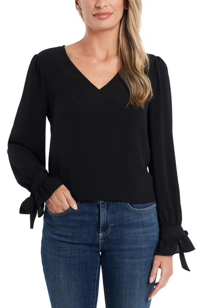 Cece Tie Sleeve Top In Rich Black