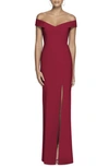 Dessy Collection Off The Shoulder Crossback Gown In Burgundy