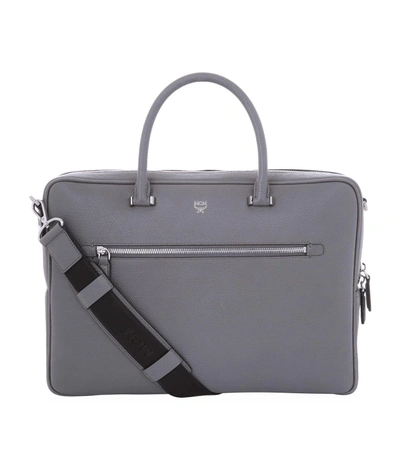 Mcm Grained Leather Briefcase In Grey