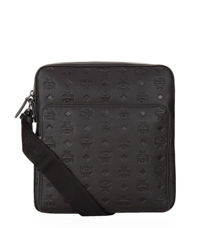Mcm Embossed Leather Small Messenger Bag In Black