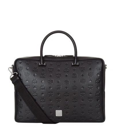 Mcm Embossed Leather Briefcase In Black